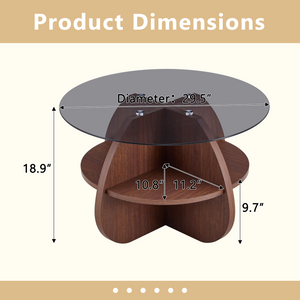 Creative Cross-Structure Round Coffee Table with Glass Top