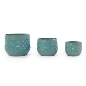 Handmade Ceramic Planter Pots Set of 3, Vintage Turquoise