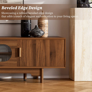 Modern TV Stand With Fluted Glass Doors & 2 Drawers