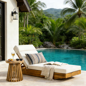 Modern Acacia Wood Outdoor Chaise Lounge