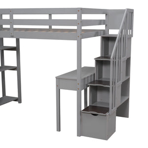 Loft Bed With Storage Drawers, Desk And Stairs With Shelves