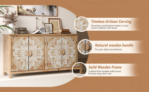 60" Wood Accent Cabinet with 4 Doors Brown and Antique White