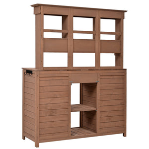 Topmax 65.7'' Tall Garden Potting Bench Table with Hutch
