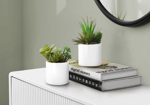 7" Tall Artificial Succulent Plant Set of 2 with White Ceramic Pots