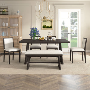 Dining Set With Rectangular Table, 4 Upholstered Chairs & 1 Padded Bench