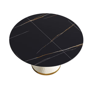 53.15" Modern Artificial Stone Round Carbon Steel Base Dining Table, Can Accommodate 6 People - Black / White