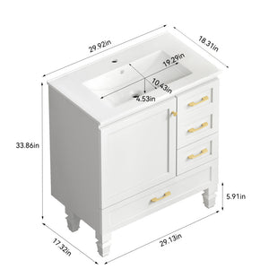 30" White Bathroom Vanity with Abundant Storage