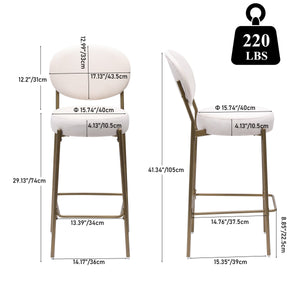 29'' Upholstered Velvet Bar Stools with Backrest & Footrest - Set of 2