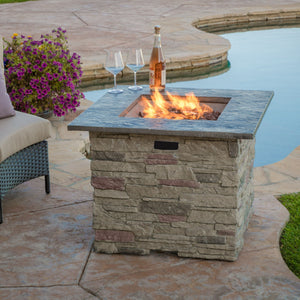 Classic Design Square Fire Pit With Top And 40,000 Btu Heat Output - Stone Gray
