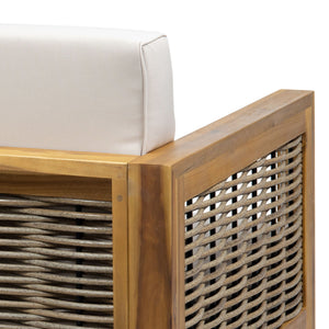 Outdoor 4 Seater Acacia Wood Chat Set With Wicker Accents And Cushions