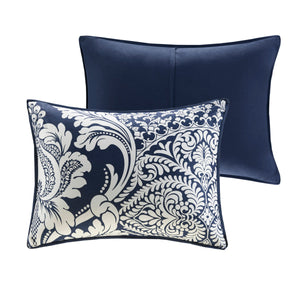 7 Piece Cotton Printed Comforter Set - Indigo - Cal King