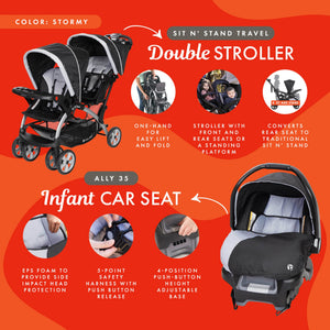 baby trend infant car seat and stroller Baby Trend Sit N Stand Baby Double Stroller and 2 Infant Car Seat Combo, Stormy