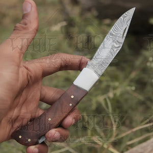 Back Lock 9" Handmade Damascus Steel Pocket Knife Dark Wood Handle Steel clips Folding Knife