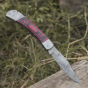 Back Lock 9" Handmade Damascus Steel Pocket Knife Pakka Wood Handle Folding Knife WH 5009
