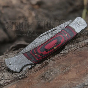 Back Lock 9" Handmade Damascus Steel Pocket Knife Pakka Wood Handle Folding Knife WH 5009