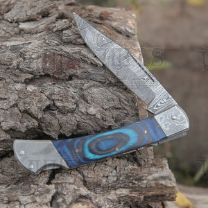 Back Lock 9" Handmade Damascus Steel Pocket Knife Pakka Wood Handle Folding Knife WH 5010