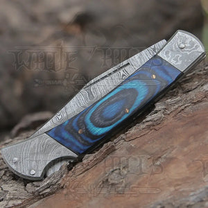Back Lock 9" Handmade Damascus Steel Pocket Knife Pakka Wood Handle Folding Knife WH 5010