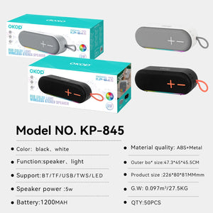 KP-845 Portable Outdoor Bluetooth Speaker Wireless Handheld Card-Compatible FM Radio RGB Lights Subwoofer In Stock