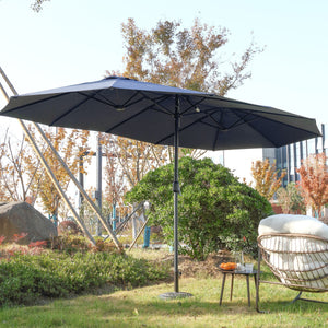 14.8 Ft Double Sided Outdoor Umbrella Rectangular Large with Crank (Navy Blue)