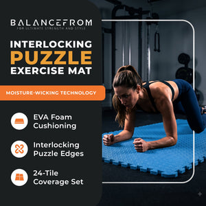 BalanceFrom Fitness 96 Sq Ft Interlocking EVA Foam Exercise Mat Tiles, Blue