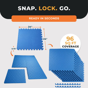 BalanceFrom Fitness 96 Sq Ft Interlocking EVA Foam Exercise Mat Tiles, Blue