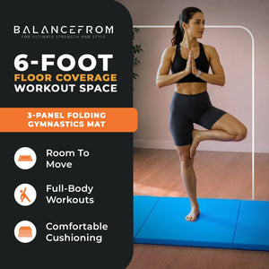 BalanceFrom Fitness GoGym 6' x 2' x 1.5" Folding 3 Panel Exercise Gym Mat, Blue