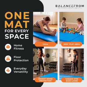 BalanceFrom Fitness GoGym 6' x 2' x 1.5" Folding 3 Panel Exercise Gym Mat, Blue