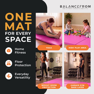 BalanceFrom Fitness GoGym 6'x2'x1.5" Folding 3 Panel Exercise Gym Mat, Pink