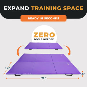 BalanceFrom Fitness GoGym 6'x2'x1.5" Folding 3 Panel Exercise Gym Mat, Purple