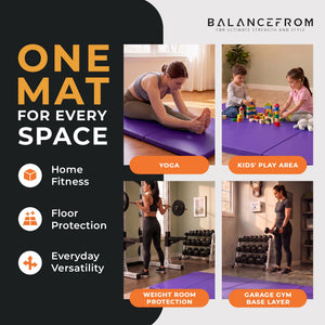 BalanceFrom Fitness GoGym 6'x2'x1.5" Folding 3 Panel Exercise Gym Mat, Purple
