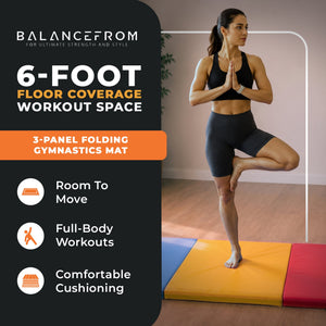BalanceFrom Fitness GoGym 6x2ft Folding 3 Panel Exercise Mat w/Handles, Multi