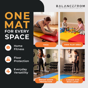 BalanceFrom Fitness GoGym 6x2ft Folding 3 Panel Exercise Mat w/Handles, Multi