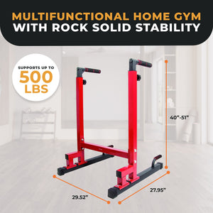 BalanceFrom Multi-Function Home Gym Exercise Dip Stand, 500lb Capacity, Red
