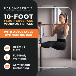 BalanceFrom Fitness 120 x 48 Inch Exercise Mat & Adjustable Gymnastics Bar, Gray