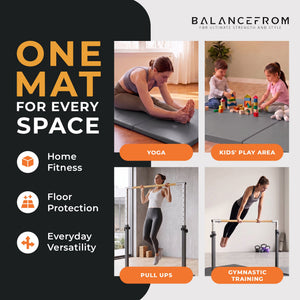 BalanceFrom Fitness 120 x 48 Inch Exercise Mat & Adjustable Gymnastics Bar, Gray