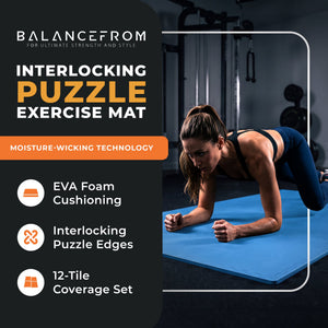 BalanceFrom Fitness 48 Sq Ft Interlocking EVA Foam Exercise Mat Tiles, Blue