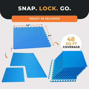 BalanceFrom Fitness 48 Sq Ft Interlocking EVA Foam Exercise Mat Tiles, Blue