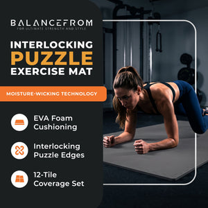 BalanceFrom Fitness 48 Sq Ft Interlocking EVA Foam Exercise Mat Tiles, Gray