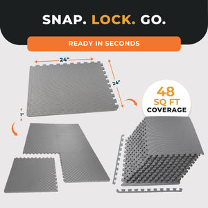 BalanceFrom Fitness 48 Sq Ft Interlocking EVA Foam Exercise Mat Tiles, Gray