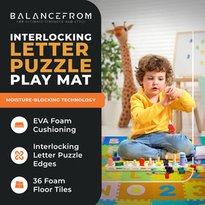 BalanceFrom 9 Color Thick Interlocking Letter Puzzle Foam Exercise Play Mats, 36