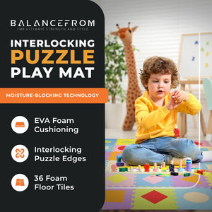 BalanceFrom Kid’s Puzzle Play Mat, EVA Foam Interlocking Floor Tiles for Baby Play Area, Toddler Playroom, and Home Gym Flooring