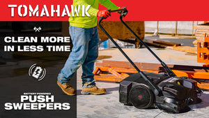 30" Battery Powered Push Sweeper with Triple Power Brooms Electric Drive and Dust Suppression Sprayer - TRAPSKI
