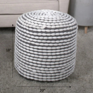 Handcrafted Cylindrical Accent Pouf with Water Resistant Fabric - White, Green, Black