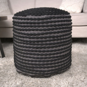 Handcrafted Cylindrical Accent Pouf with Water Resistant Fabric - White, Green, Black