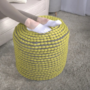 Handcrafted Cylindrical Accent Pouf with Water Resistant Fabric - White, Green, Black