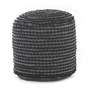 Handcrafted Cylindrical Accent Pouf with Water Resistant Fabric - White, Green, Black