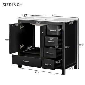 36" Black Bathroom Vanity with Ceramic Sink Combo