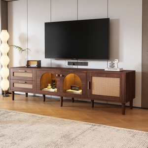 Rattan TV Stand with 3 Cabinets and 2 Drawers