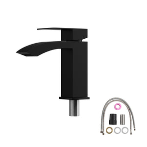 Rectangular Vessel Sink With Faucet & Drain - White / Black