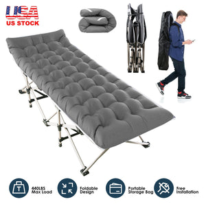 Folding Camping Cot Portable Sleeping Camping Bed Collapsible Travel Camp Cots Guest Bed Cot with 2-Sided Soft Pad 440LBS Max Load